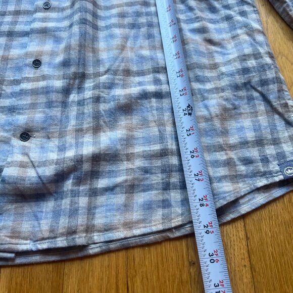 Peter Millar Mens L Gray Blue Plaid 100% Cotton Long Sleeve Button-Down Shirt - Picture 7 of 13